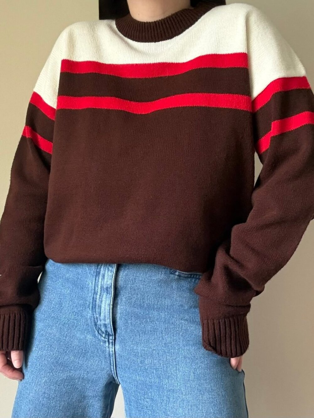 Vintage Colorblock Striped Knit Sweater